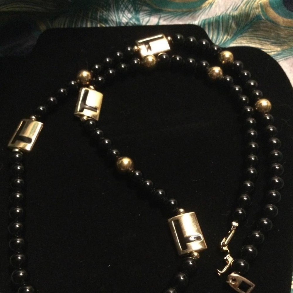 Vintage 1980s black and gold Napier power necklace